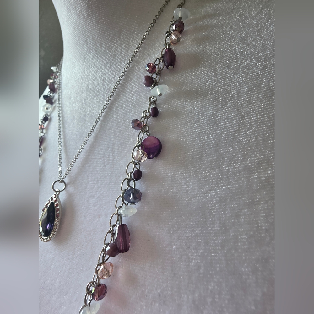 Cato Purple and Silver Multi-Stone Necklace - Picture 3 of 4